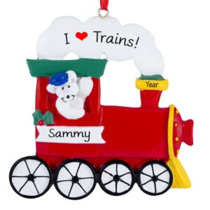 Image of "I Love Trains" Ornament Polar Bear Personalized