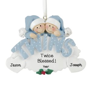 Image of Twin Baby BOYS BLUE Letters On Oval Ornament