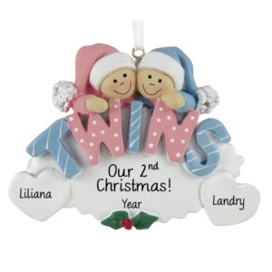 Image of Twins' Second Christmas GIRL & BOY On Oval Ornament