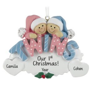 Image of Twins' First Christmas GIRL BOY Oval Ornament