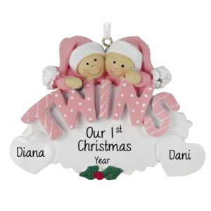 Image of Twin Baby Girls' 1ST Christmas PINK Oval Ornament