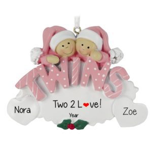 Image of TWICE BLESSED Twin Baby GIRLS Letters On Oval Ornament