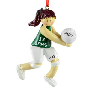 Image of Volleyball GIRL Player GREEN Shirt Personalized Ornament BRUNETTE