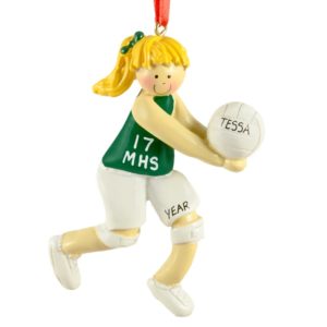 Image of Volleyball GIRL Player GREEN Shirt Personalized Ornament BLONDE