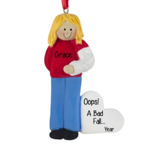 Image of FEMALE Broken Arm Cast Personalized Ornament  BLONDE