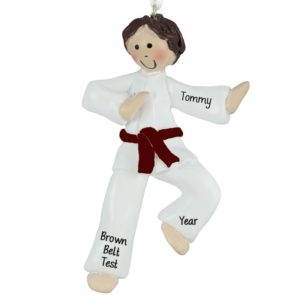 Image of Personalized Karate Boy BROWN Belt Ornament BROWN Hair