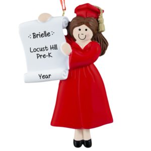 Image of Personalized Little GIRL Graduate RED Gown Ornament BRUNETTE