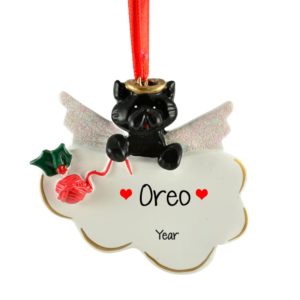 Image of BLACK CAT Angel On Cloud Personalized Memorial Ornament