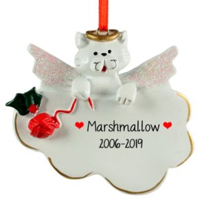 Image of WHITE CAT Angel On Cloud Personalized Memorial Ornament