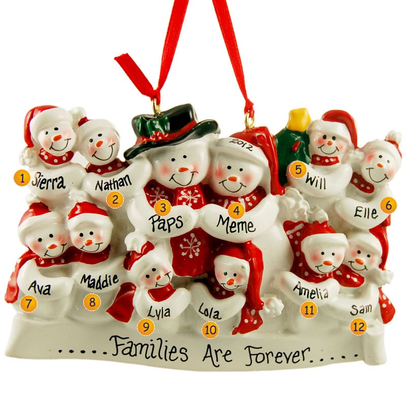 Snowman Holding Snowflakes Family Ornament 3-4-5-6 Grand kids Grandchildren 
