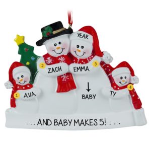 Image of Personalized Expecting Snow Couple With 2 Kids Ornament