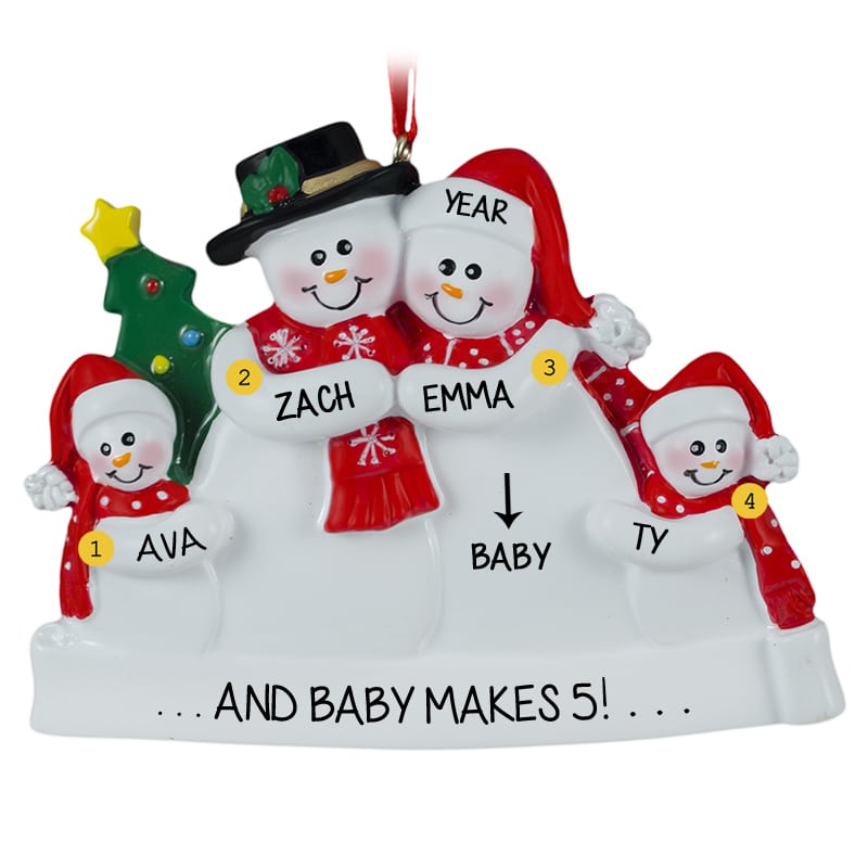 Personalized Expecting Snow Couple With 2 Kids Ornament | Personalized ...