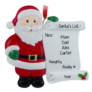 Image of Santa Holding Scroll With Names On His Good List Ornament