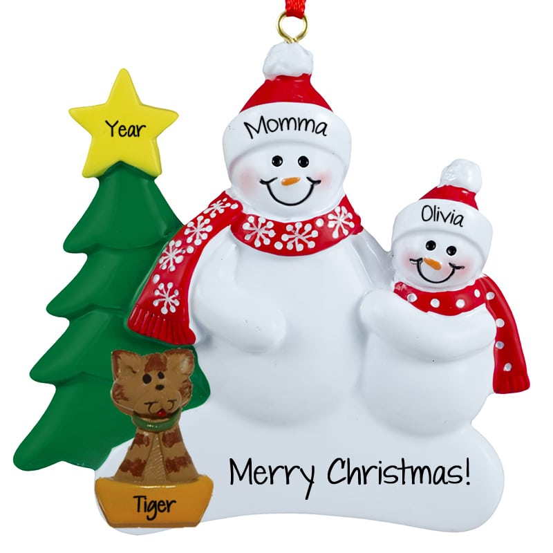 Single Parent + 1 Kid + Cat Ornament Snow Family | Personalized ...