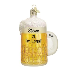 Image of Personalized 21ST Birthday Mug Of Beer GLASS 3-D Ornament