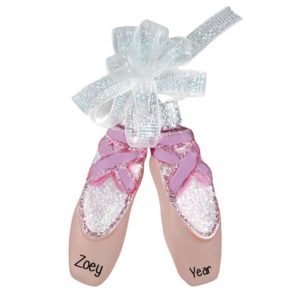 Ballet Slippers Pink Glass Bow Personalized Ornament