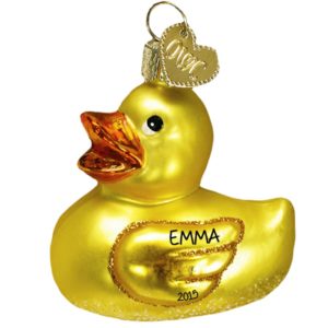 Image of Personalized GLASS Rubber Ducky Yellow Christmas Ornament