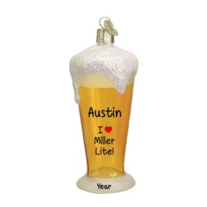 Image of I Love Beer GLASS Personalized Christmas Ornament
