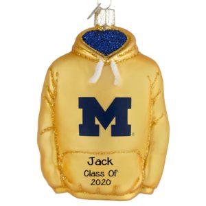 Image of Personalized University Of Michigan Hoodie Glass Ornament