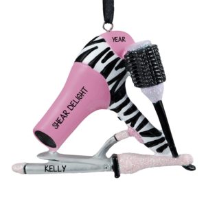 Hair Stylist Blowdryer, Brush & Curling Iron Glittered Ornament
