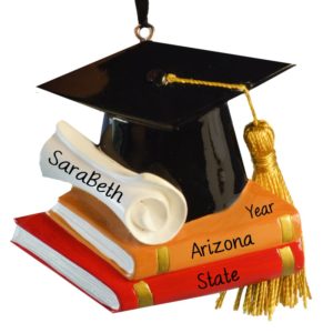 Image of Graduate School Cap Books & Real Tassel Personalized Ornament