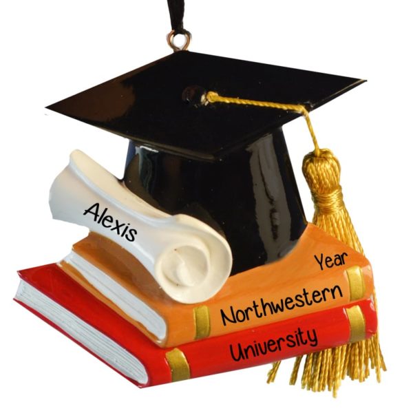 Image of Graduation Cap Books & Real Tassel Personalized Ornament