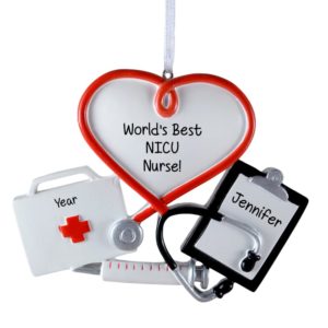 Image of Medical Heart With Clipboard & Stethoscope Personalized Ornament