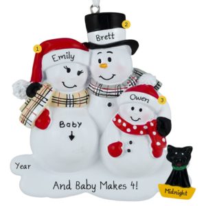 Image of Expecting Snow Family Of 3 With CAT Ornament