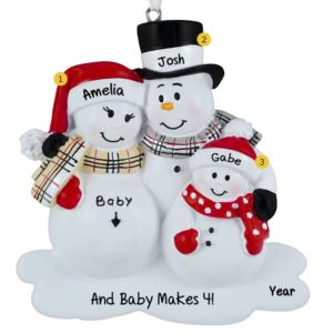 Image of Expecting Snow Family Of 3 Plaid Scarves Ornament