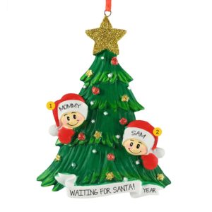 North Pole Family We're Expecting w/1 Child Personalized Christmas Tree Ornament 