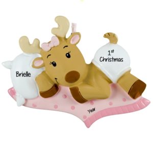 Image of Baby Girl's 1st Christmas Deer On PINK Blanket Ornament