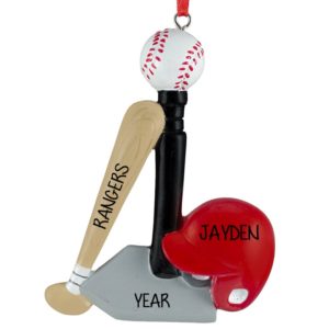 Image of T-Ball Stand, Bat, And Helmet Personalized Ornament