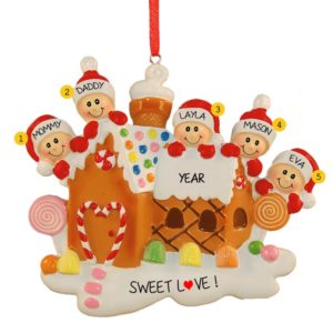Image of Family Of 5 Gingerbread House Personalized Christmas Ornament