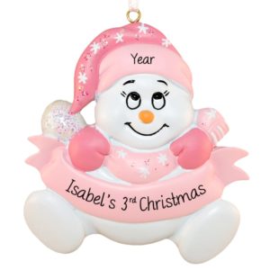 Image of Little Girl's 3rd Christmas PINK Snowbaby Ornament