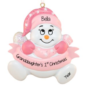 Image of Personalized Granddaughter's 1ST Christmas PINK Snowbaby Keepsake Ornament