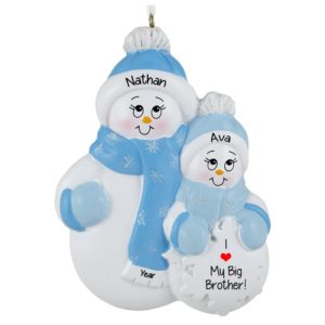 Image of Personalized Big Brother 2 Snowmen Holding Flake Ornament