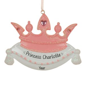 Image of Personalized PINK Princess Crown Glittered Ornament