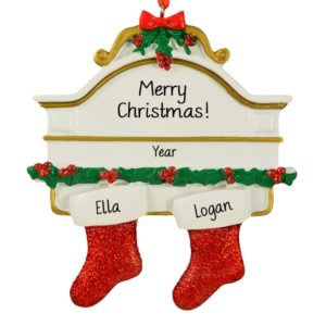 Image of Personalized Couple 2 Stockings On Mantle Glittered Ornament
