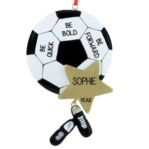 Image of Personalized Soccer Ball Gold Star Christmas Ornament