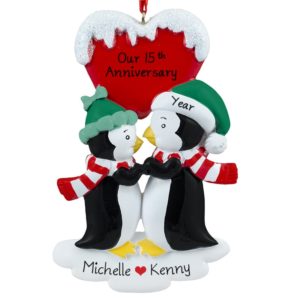 Image of Anniversary Kissing Penguins Personalized Gift Ornament