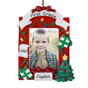 School Bus Picture Frame First Day of School Personalized Christmas Ornament 