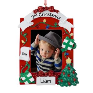 Image of Baby's Second Christmas RED Christmasy Picture Frame Ornament Easel Back