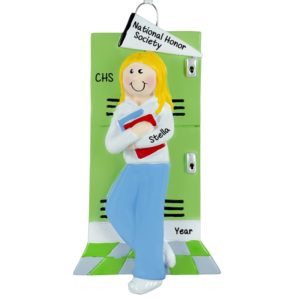 Image of Honor Roll GIRL Student At Locker Ornament BLONDE