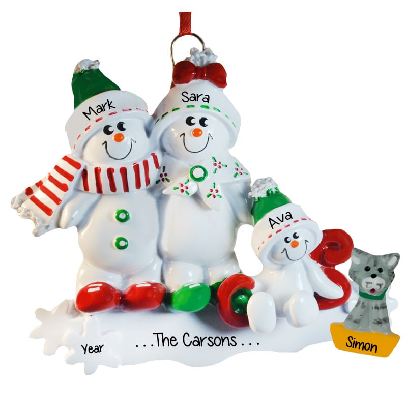 Personalized Snowman with Cat Christmas Ornament 