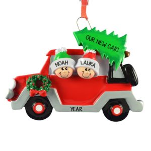 Image of Couple In New Car With Christmas Tree Personalized Ornament