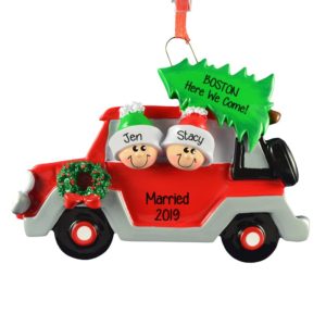 Image of Personalized Gay Marriage Couple In Car Ornament