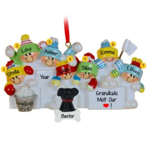 Image of 7 Grandkids And DOG Snowball Fight Christmas Ornament
