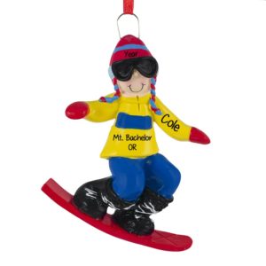 Image of BOY Snowboarding On RED Board Personalized Ornament