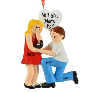 Image of Personalized Engagement Boy Kneeling To BLONDE Girl Ornament