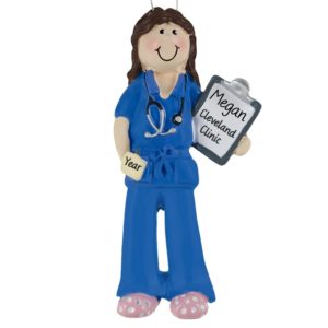 Image of FEMALE Nurse/Doctor BLUE Scrubs Personalized Ornament